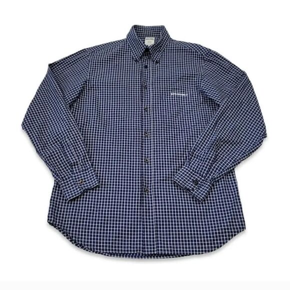 Vintage 90's Moschino Navy Blue Check Longsleeve Button Down Shirt Size Medium - Picture 1 of 10
